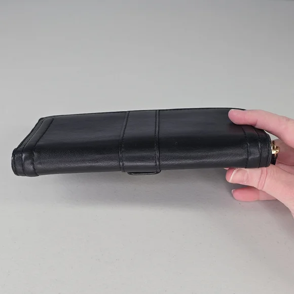 Coach Campbell Black Leather Zip Around Clutch Wallet Gold Hardware - Picture 4 of 8